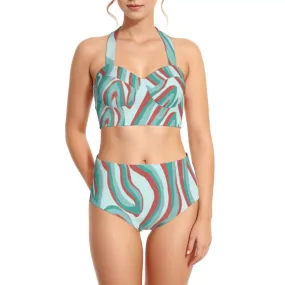 Aqua Swirl Women's Swimsuit Set With Halter