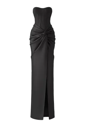 Ayla Strapless Knotted Crepe Floor Length Dress