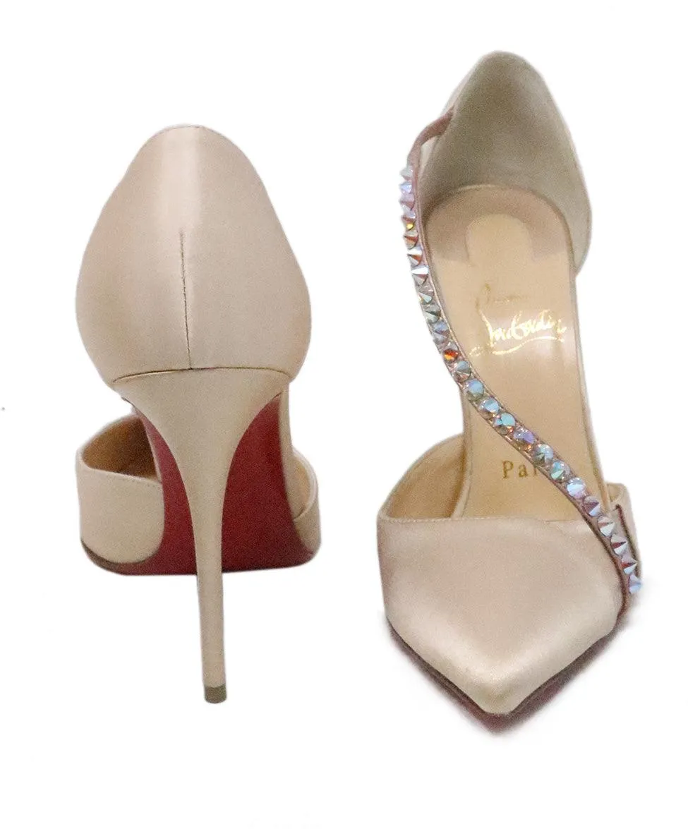 Christian Louboutin Champagne Satin Rhinestone Heels sz 6