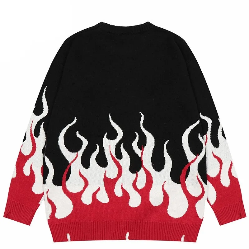 Fire Flame Graphic Retro Sweater