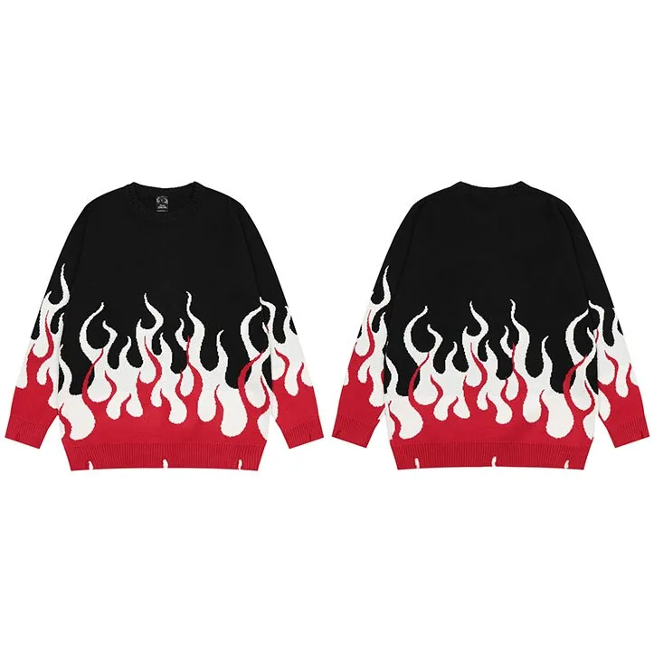 Fire Flame Graphic Retro Sweater