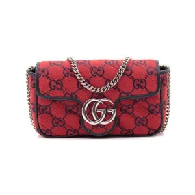 Gucci GG Marmont Monogram Multicolor Matelasse Diagonal Super Mini Red Canvas Shoulder Bag