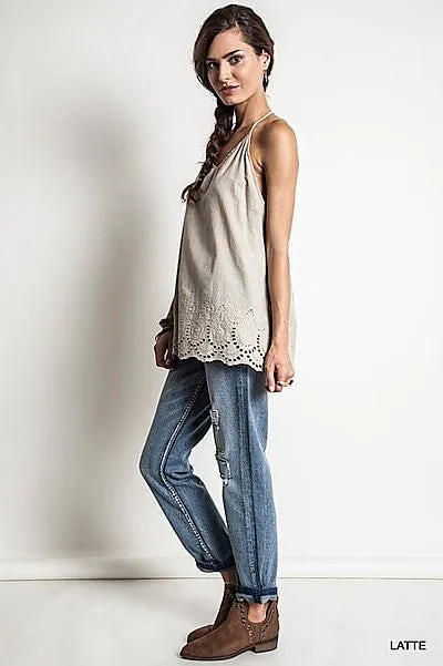 L - V-neck Embroidery Tank