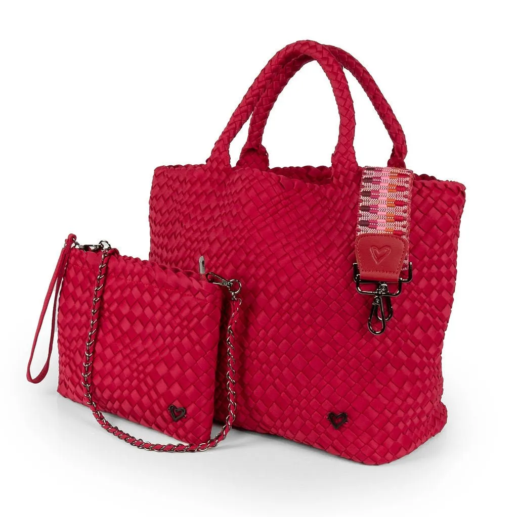 NEW: London Large Woven Tote - Cranberry Red