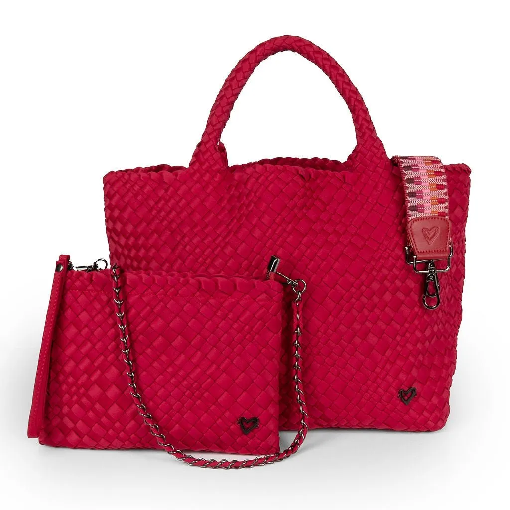 NEW: London Large Woven Tote - Cranberry Red