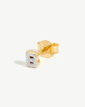 Pave Initial Single Stud Earring - Initial B | 18ct Gold Plated Vermeil/Cubic Zirconia